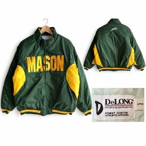 VTG George Mason University Puffer Jacket Mens S Bomber Green Yellow DeLong USA
